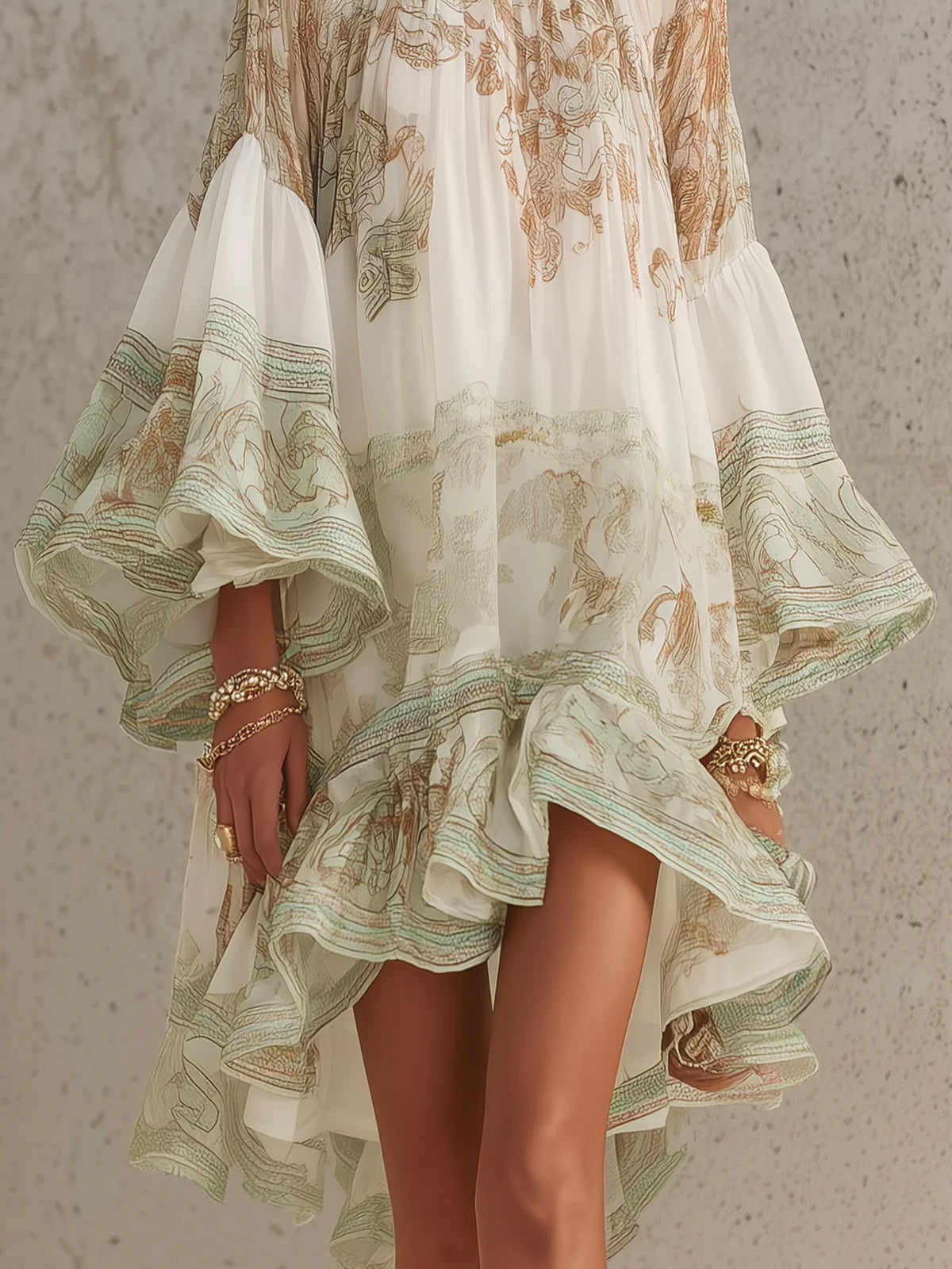 Reba | Vestido Fruncido De Cuello Alto Con Estampado Floral