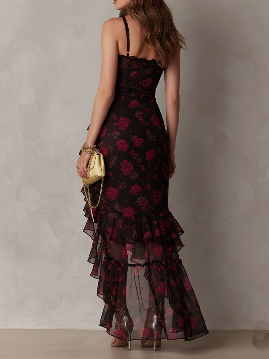 Deyna | Vestido Midi Floral Con Bajo Asimétrico