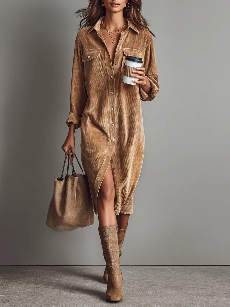 Zilke - Vestido Camisero Con Botones y Bolsillos Delanteros