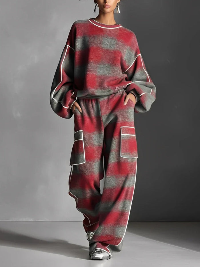Naevia | Conjunto De Ropa De Estar Por Casa a Cuadros De Corte Oversize Con Bolsillos
