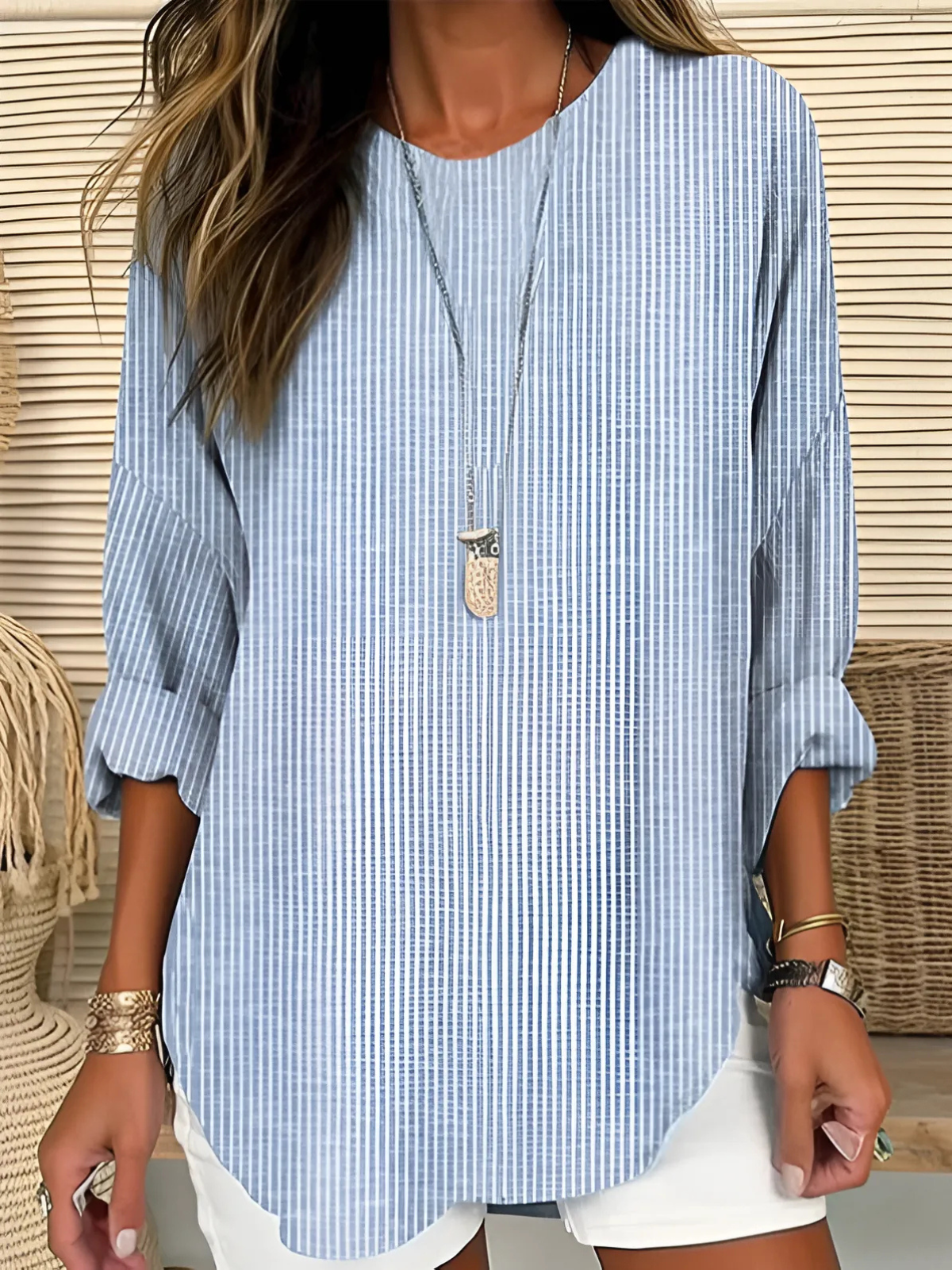 Avril | Blusa Túnica Con Mangas Tres Cuartos a Rayas
