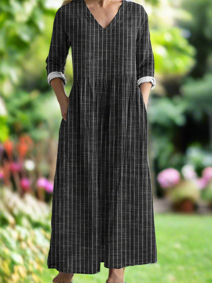 Gregoria | Vestido Largo De Rayas Con Cuello en V