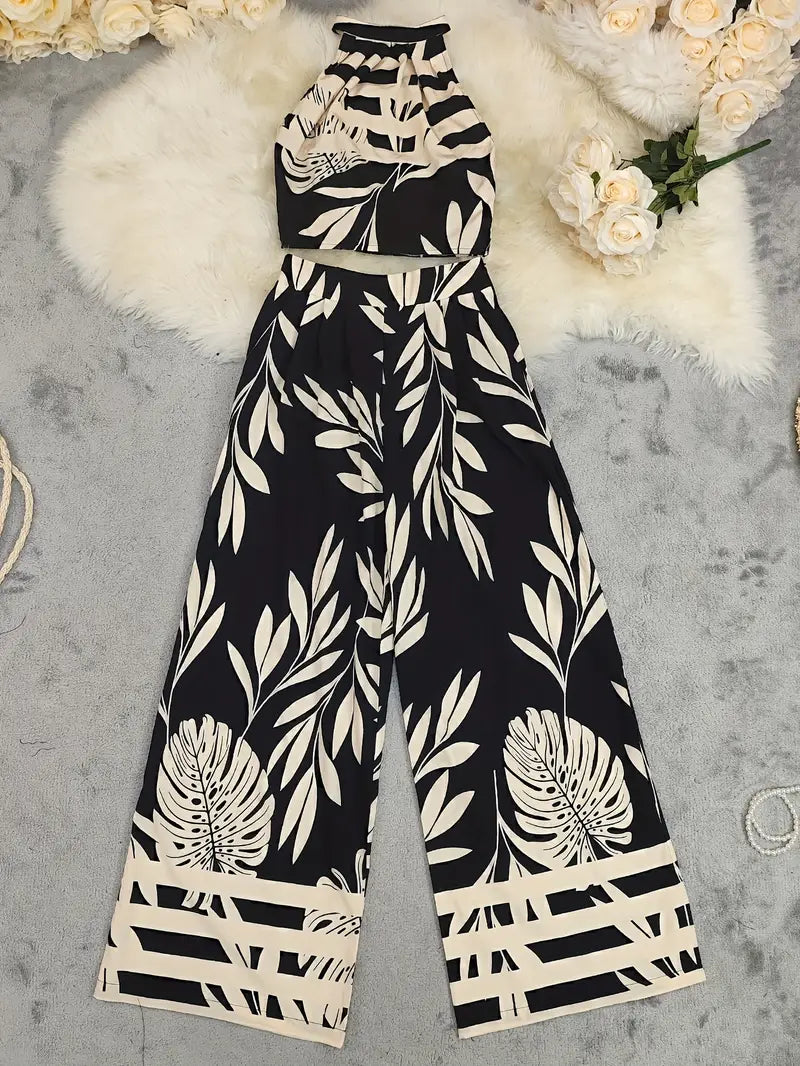 Zirina | Conjunto De Top Corto Con Cuello Halter Y Pantalón De Pierna Ancha