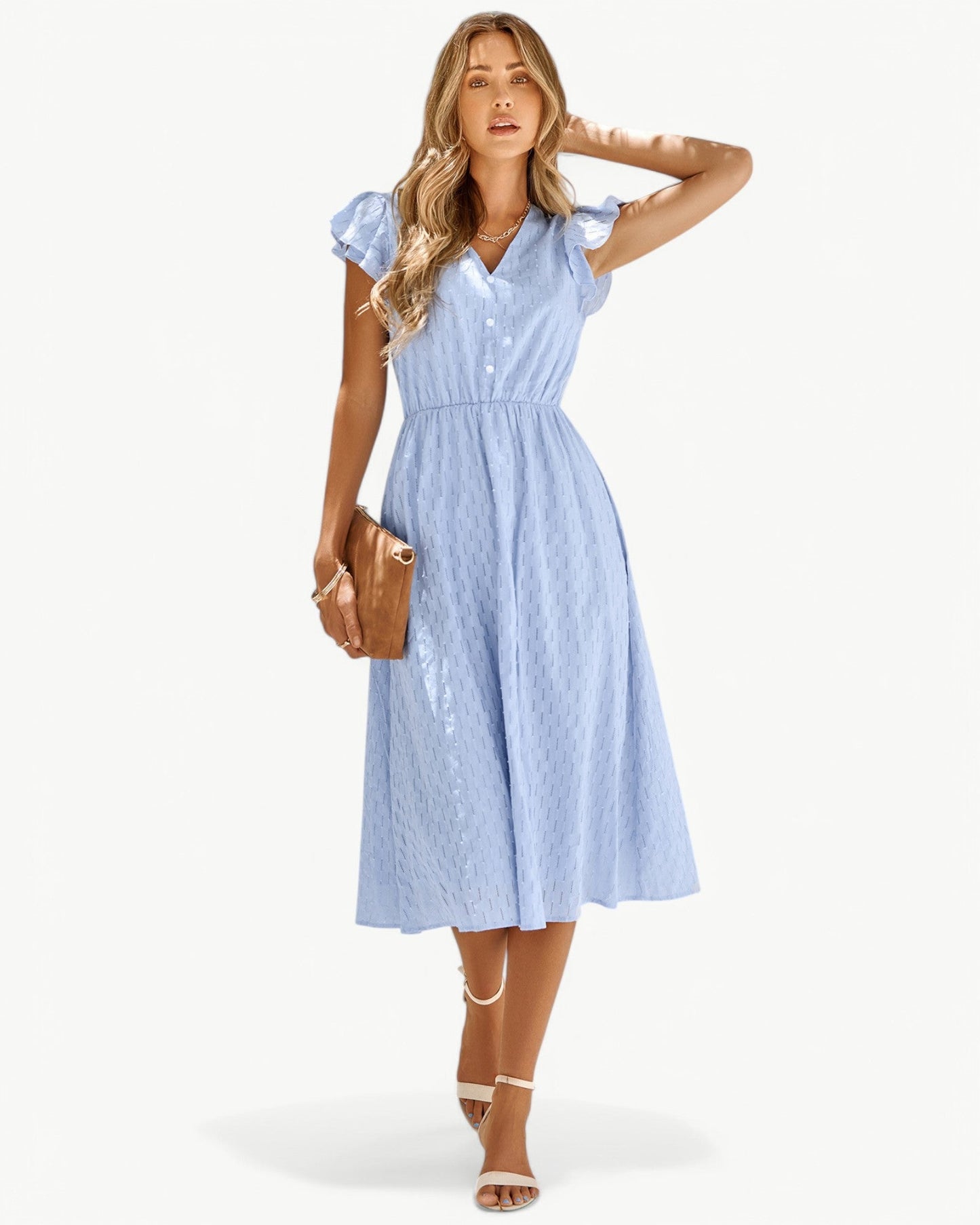 Julieta | Vestido MIDI Con Cuello en V Y Mangas Con Volantes