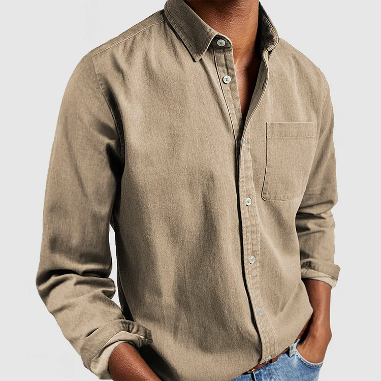 Carel - Camisa Informal de Manga Larga Con Botones y Bolsillo en el Pecho