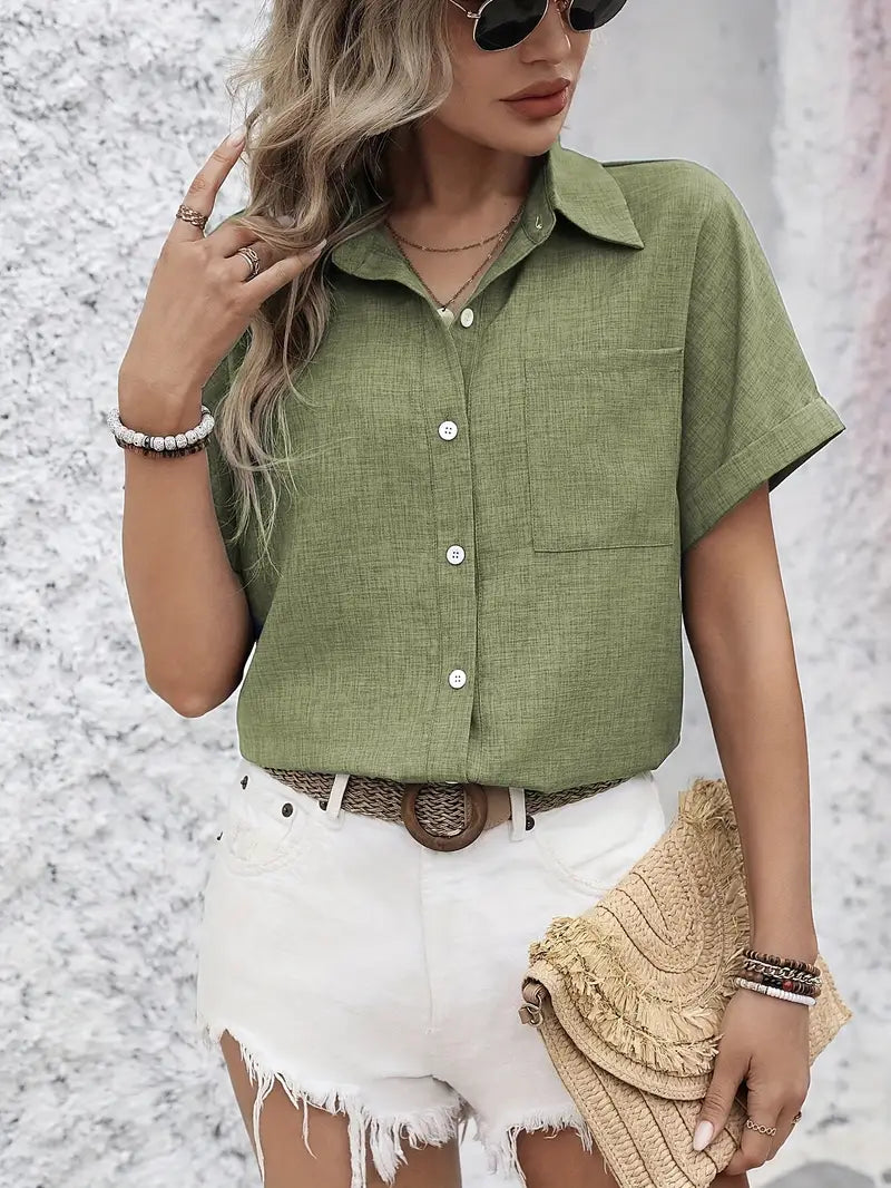 Avina | Camisa De Manga Corta Con Cuello Y Botones en La Parte Delantera