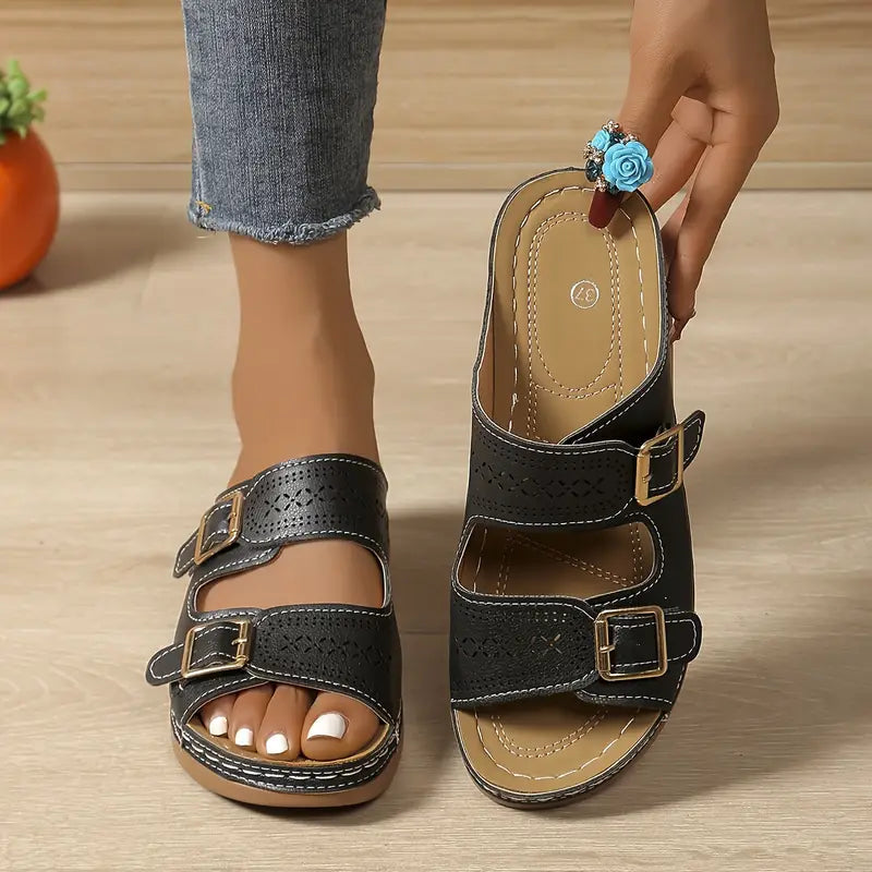 Eloisa - Sandalias de Cuña Con Doble Correa Ajustable y Aberturas