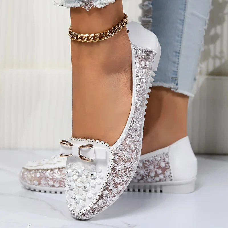 Brielle | Bailarinas Sin Cordones Con Encaje Floral