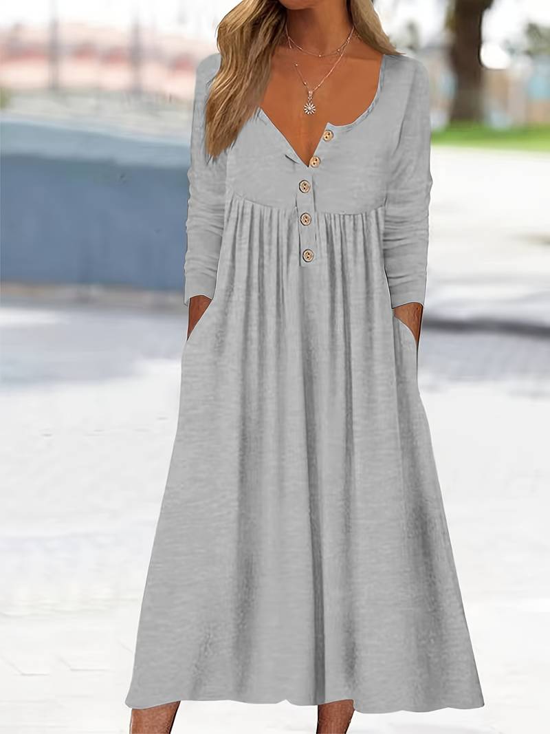 Imethma | Vestido MIDI Con Cuello en V Y Botones, Varios Colores