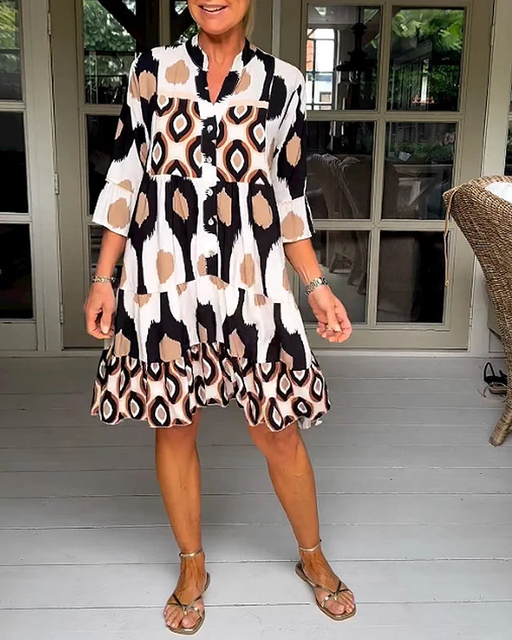 kinza | Vestido MIDI Con Estampado, Cuello en V Y Volantes