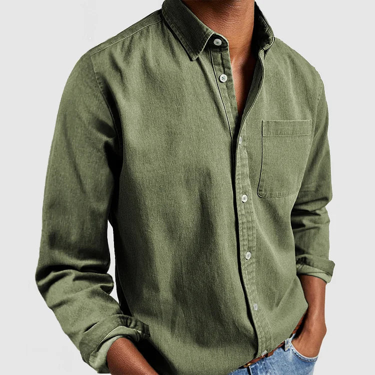 Carel - Camisa Informal de Manga Larga Con Botones y Bolsillo en el Pecho