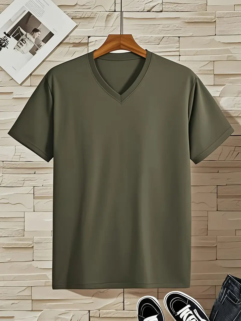 Fraga - Camiseta de manga corta con cuello en V y corte entallado