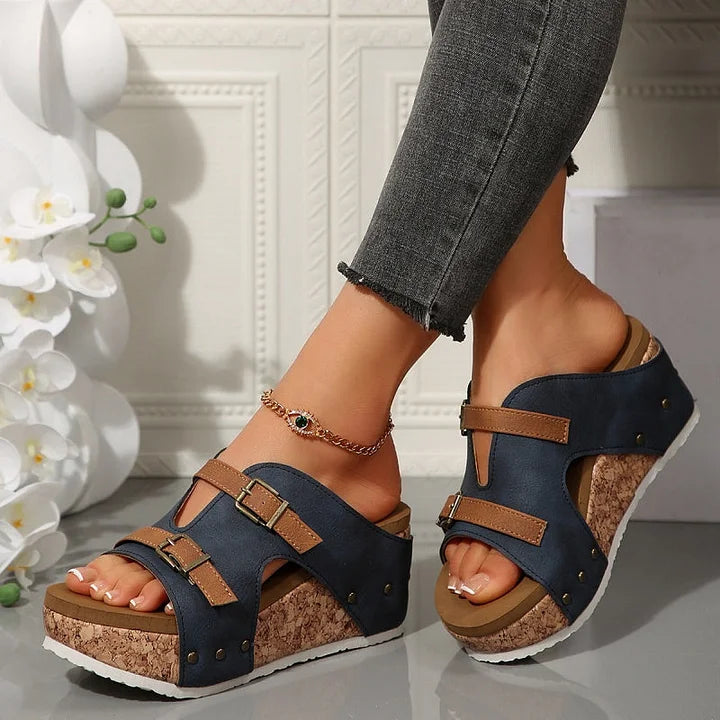 Serhat | Sandalias de Plataforma Con Cuña y Doble Hebilla