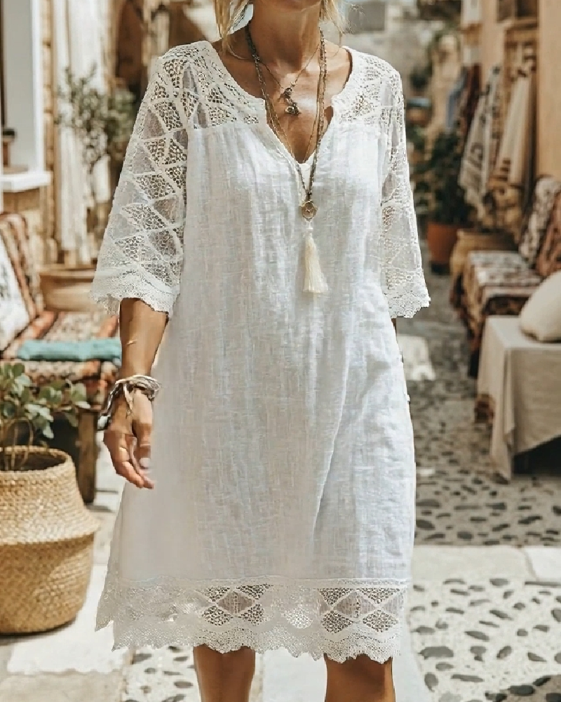 Kilina | Vestido Midi con Escote en V y Encaje
