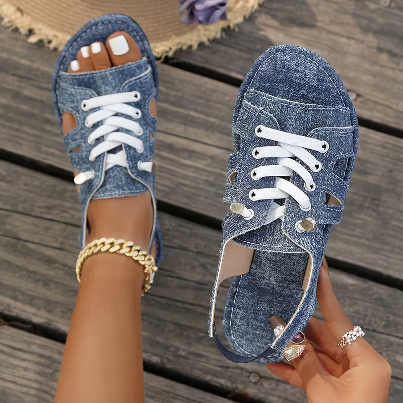 Samyn - Sandalias Planas Con Cordones y Punta Abierta