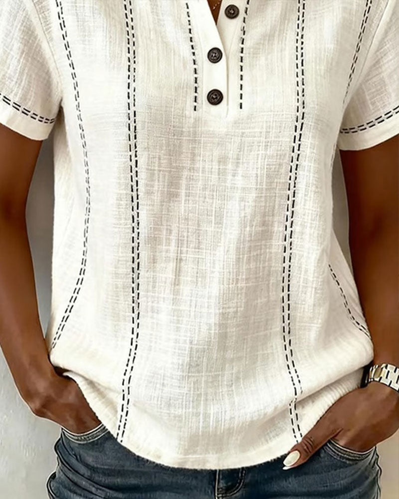Vanessia | Blusa de Manga Corta con Cuello Abotonado