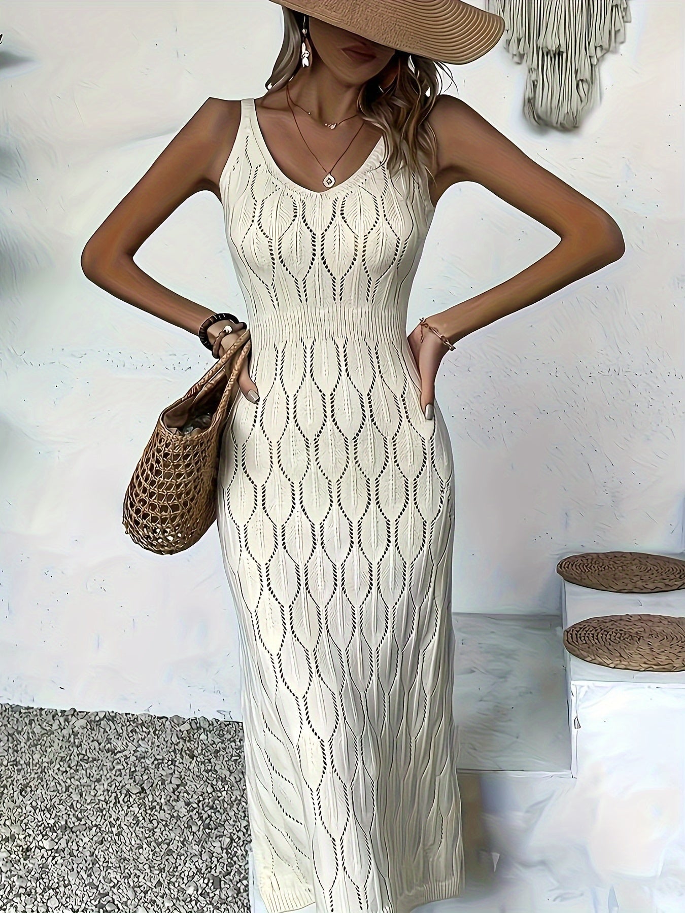 Luciana | Vestido MIDI Sin Mangas De Punto Pointelle