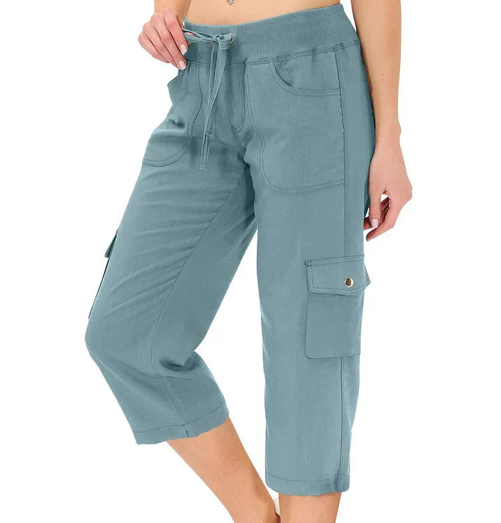 Mileni - Pantalón Capri Cargo Cintura Elástica Bolsillos