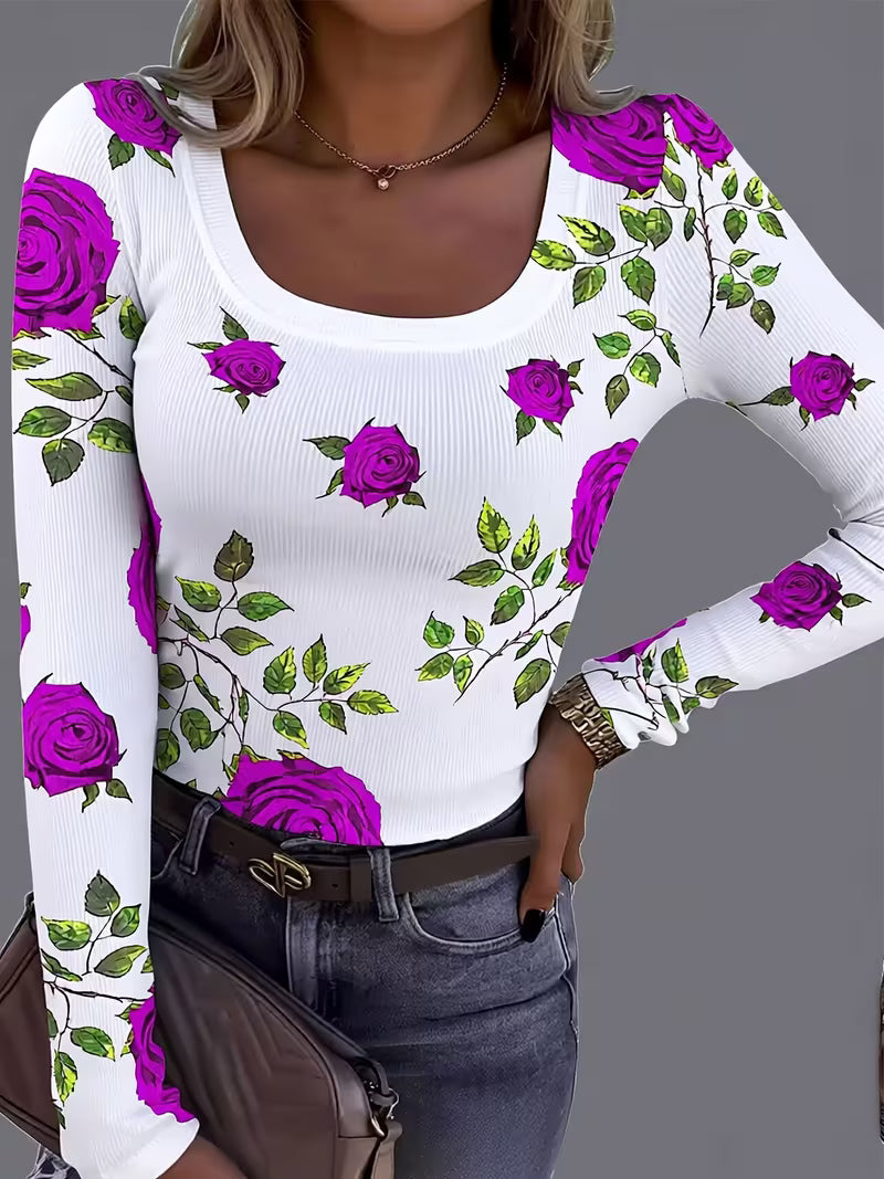 Rabiye | Top De Manga Larga Con Estampado Floral Y Tejido Acanalado