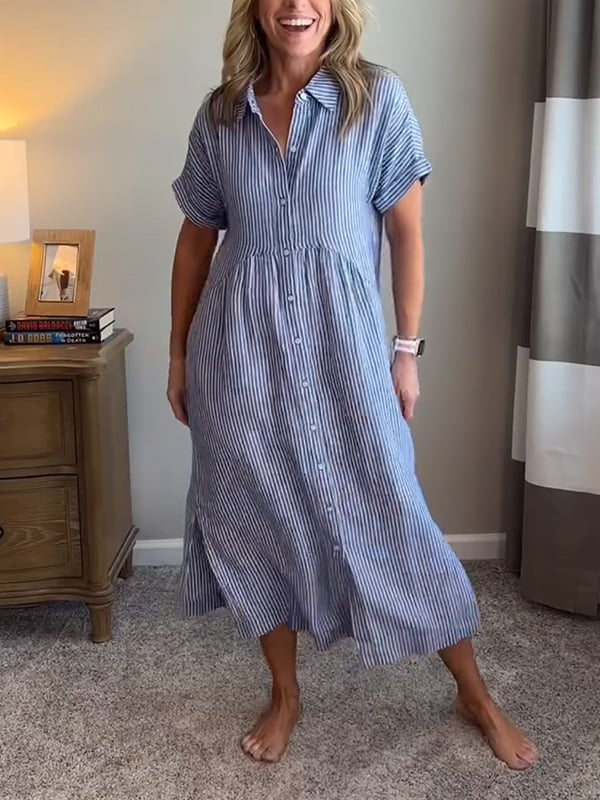 Samara | Vestido Camisero Rayado Con Botones