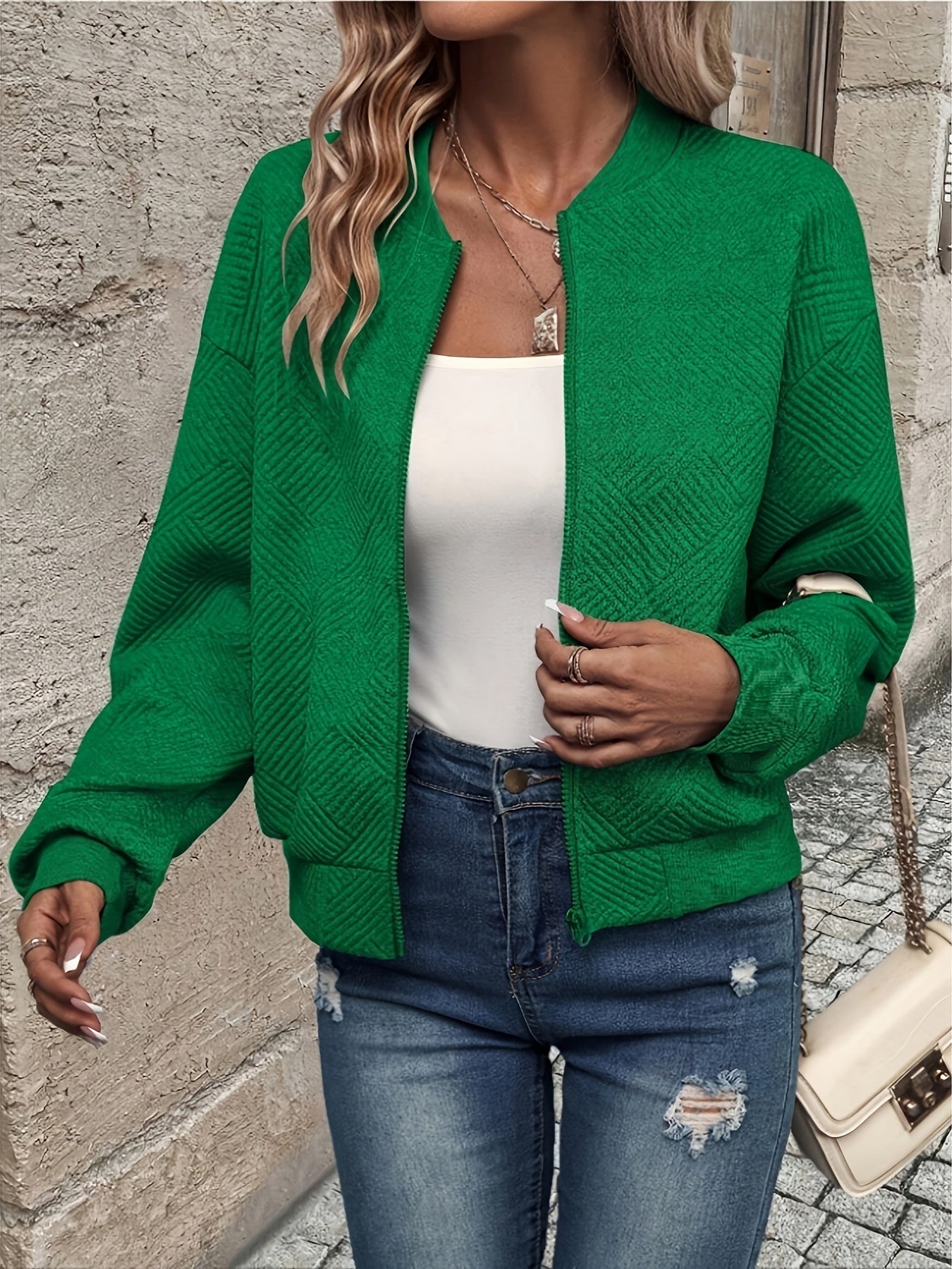 Jemma | Chaqueta Texturizada De Manga Larga Con Cremallera