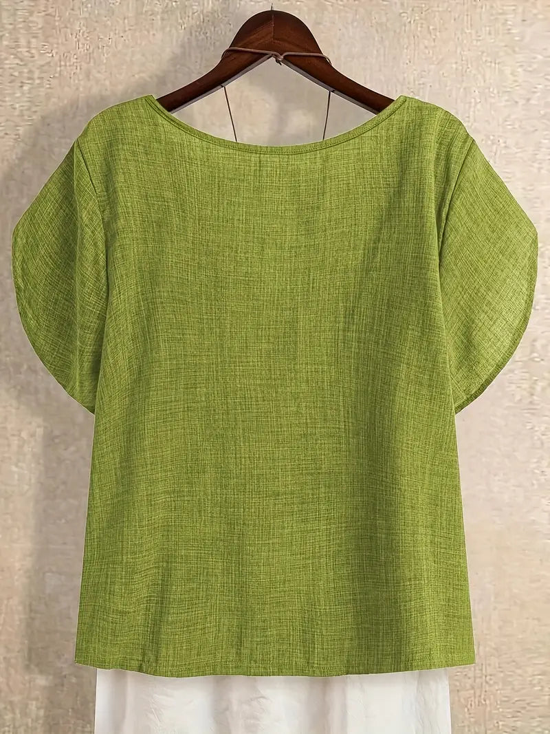 Milany - Blusa Informal De Manga Corta Con Cuello Asimétrico Y Detalle De Botones