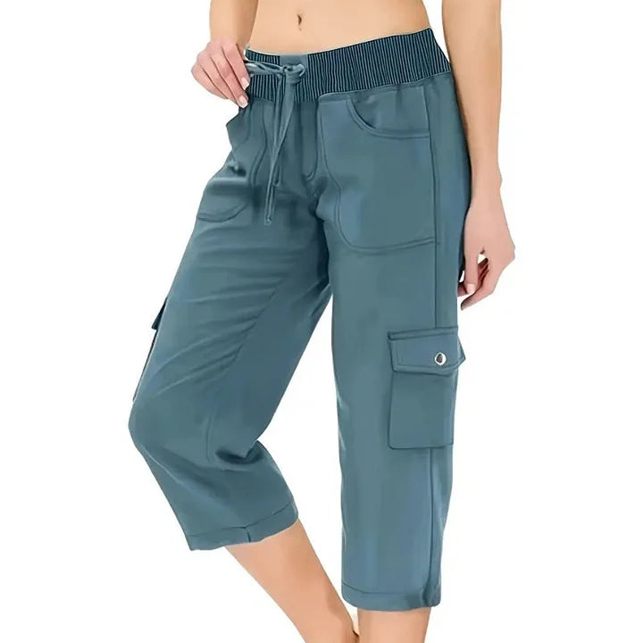 Mileni - Pantalón Capri Cargo Cintura Elástica Bolsillos