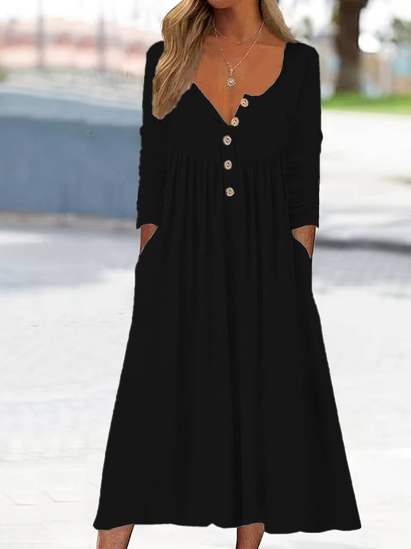 Imethma | Vestido MIDI Con Cuello en V Y Botones, Varios Colores
