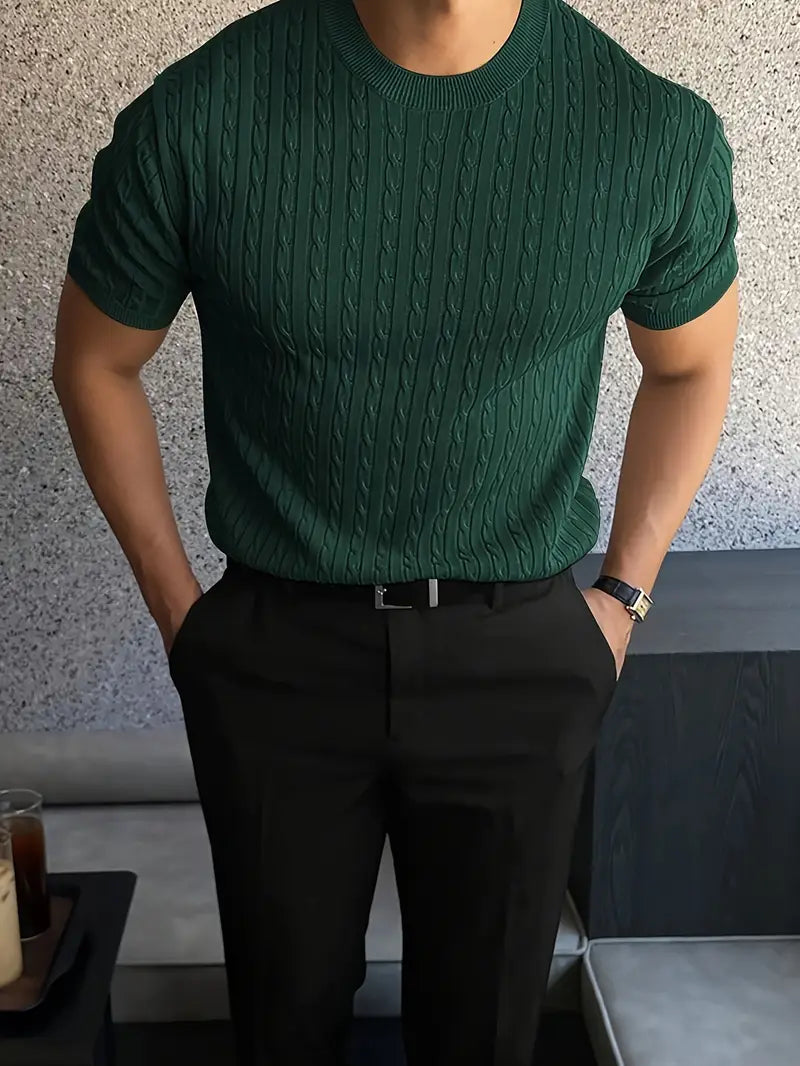 Kiril - Camiseta de Manga Corta Con uello Redondo y Punto Trenzado