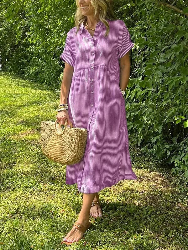 Samara | Vestido Camisero Rayado Con Botones