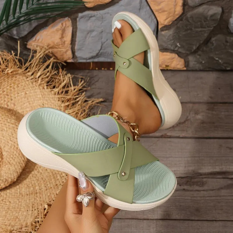 Quessia | Sandalias Cuña Cruzadas Punta Abierta