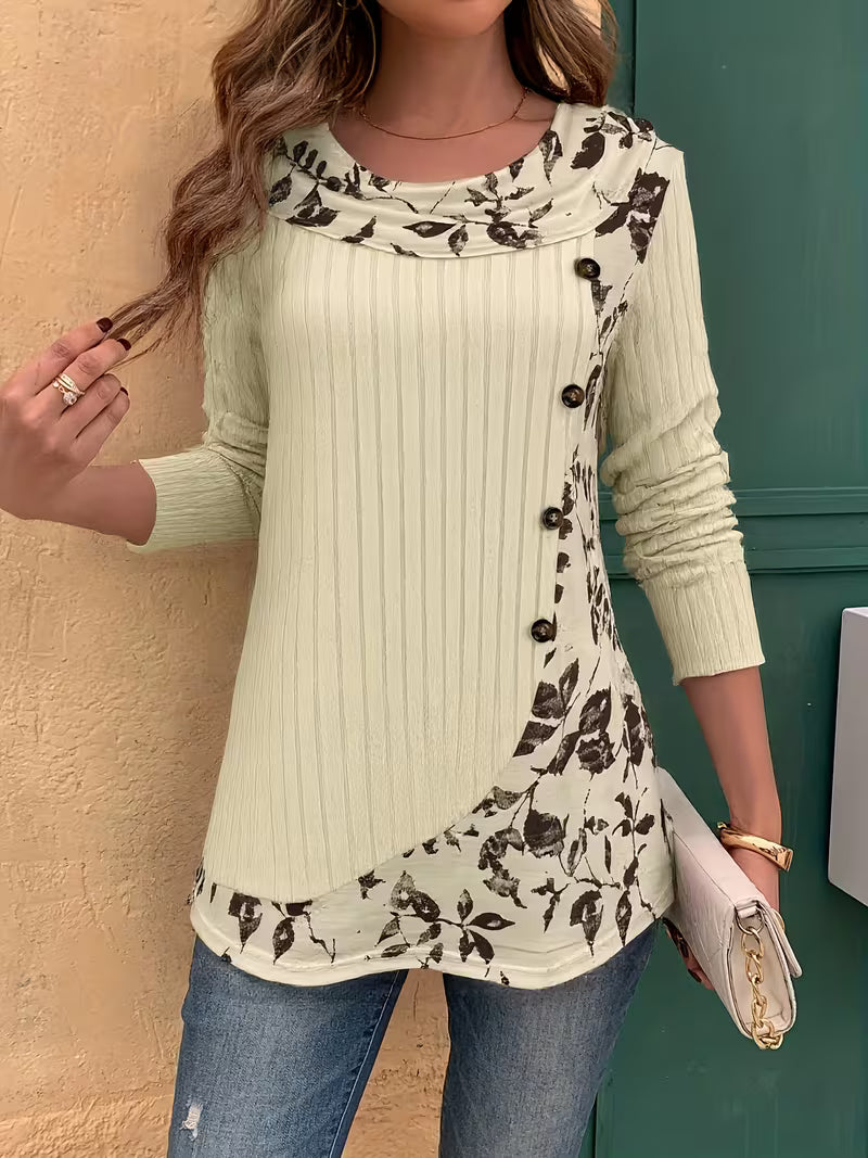 Florilitha | Top de Manga Larga con Botones Decorativos