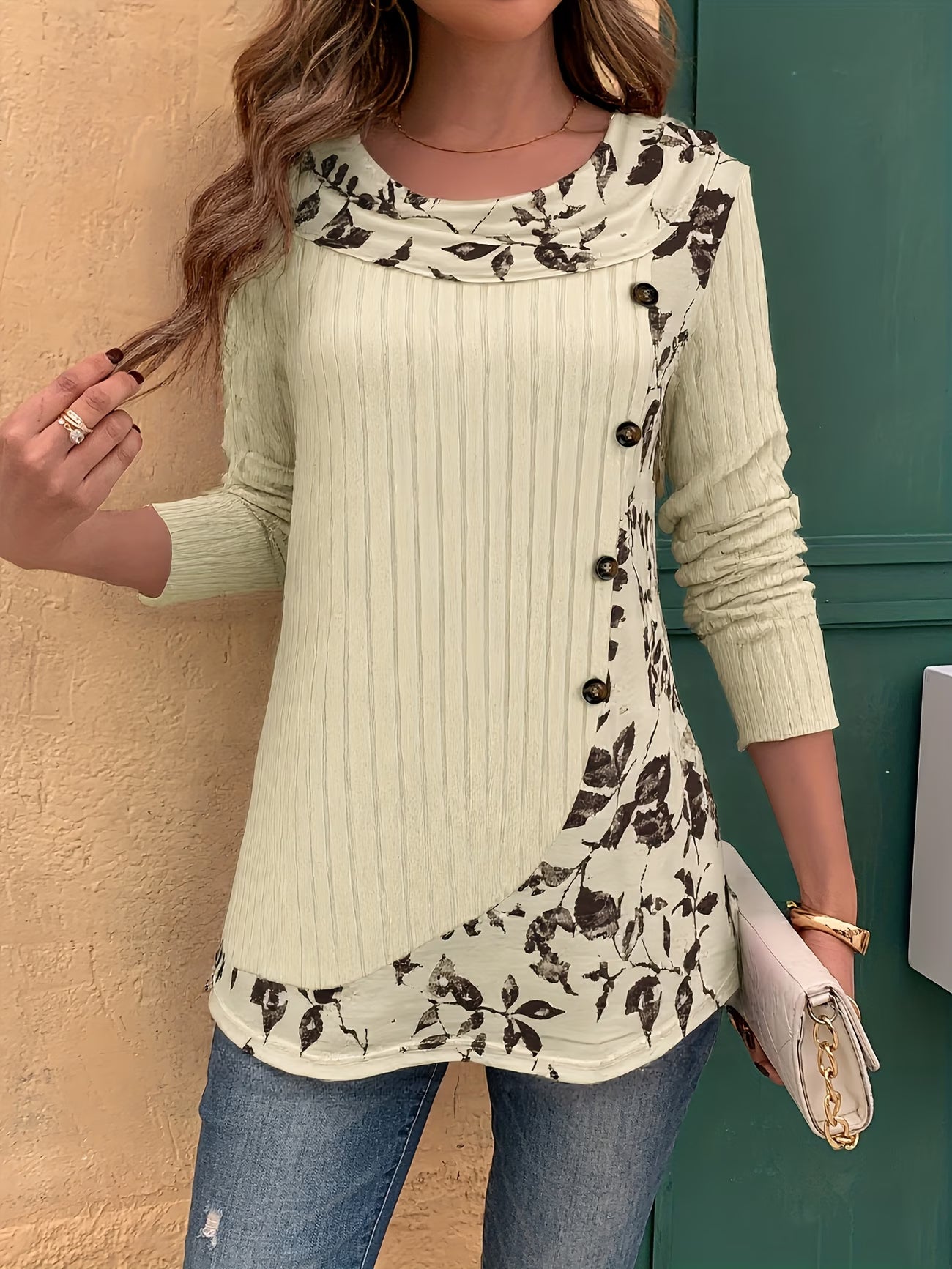 Lizeth | Túnica Estampada De Manga Larga Con Tejido Acanalado