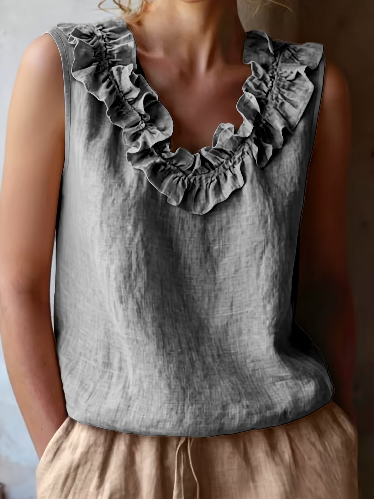 Safiya | Blusa Sin Mangas Con Cuello De Volantes Y Textura
