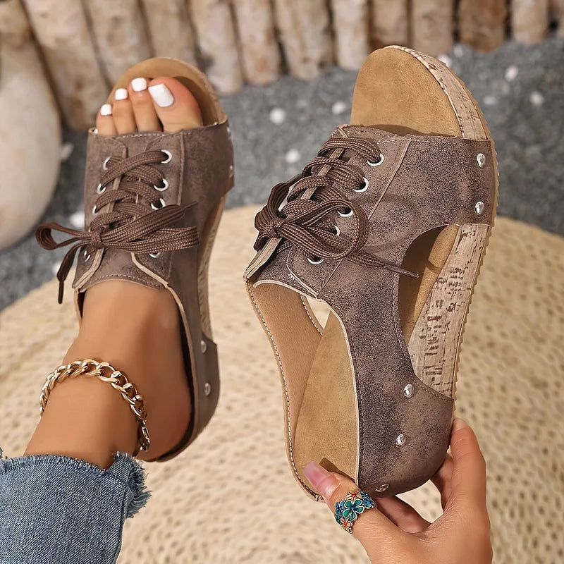 Nadiu | Sandalias De Cuña Con Cordones