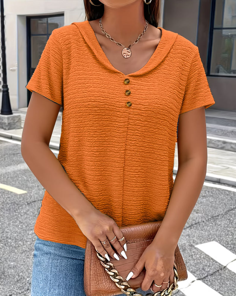 Gergina - Camiseta Con Textura y Cuello Con Detalle De Botones