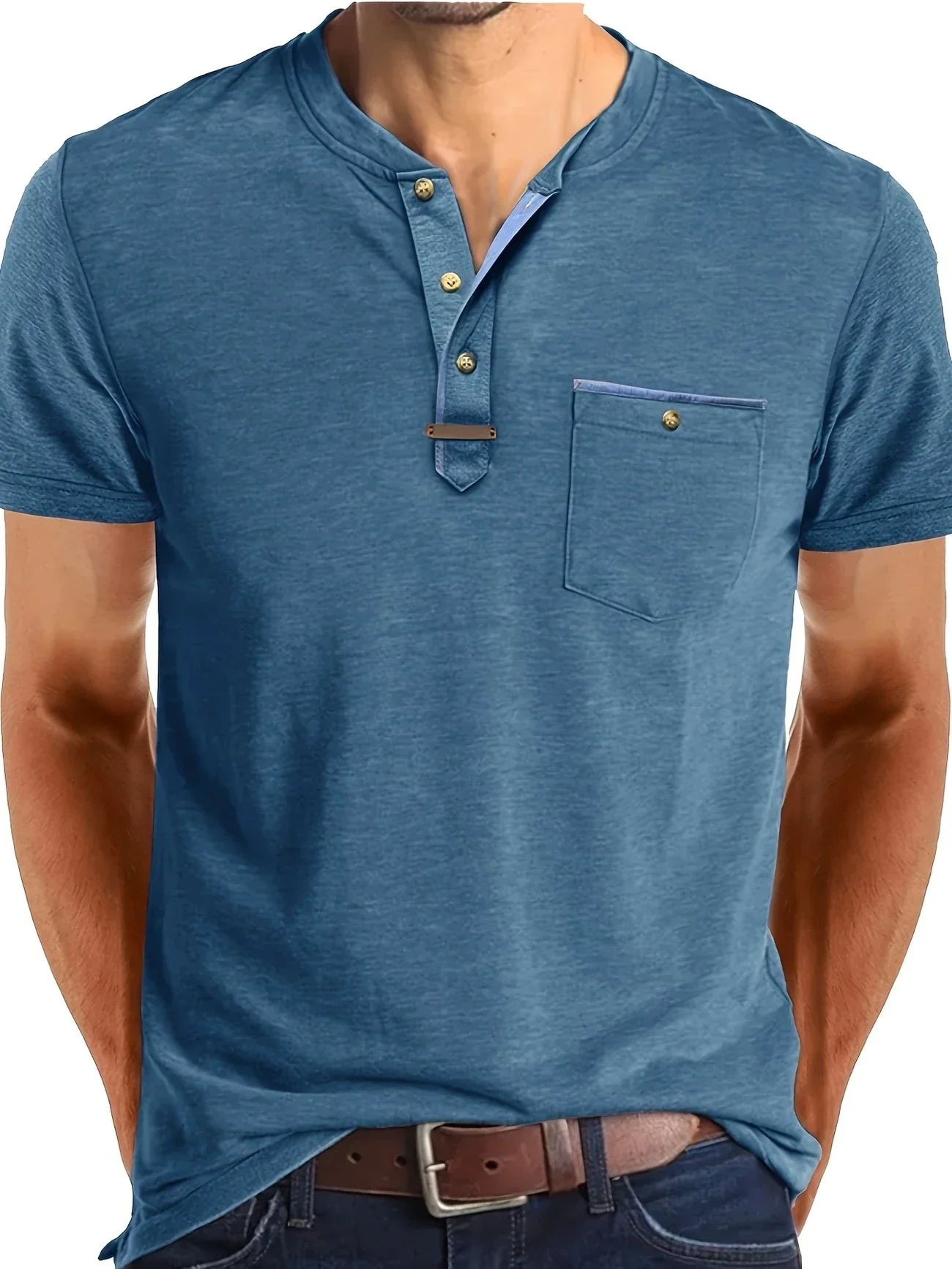 Saxon | Camiseta Henley de Manga Corta con Bolsillo