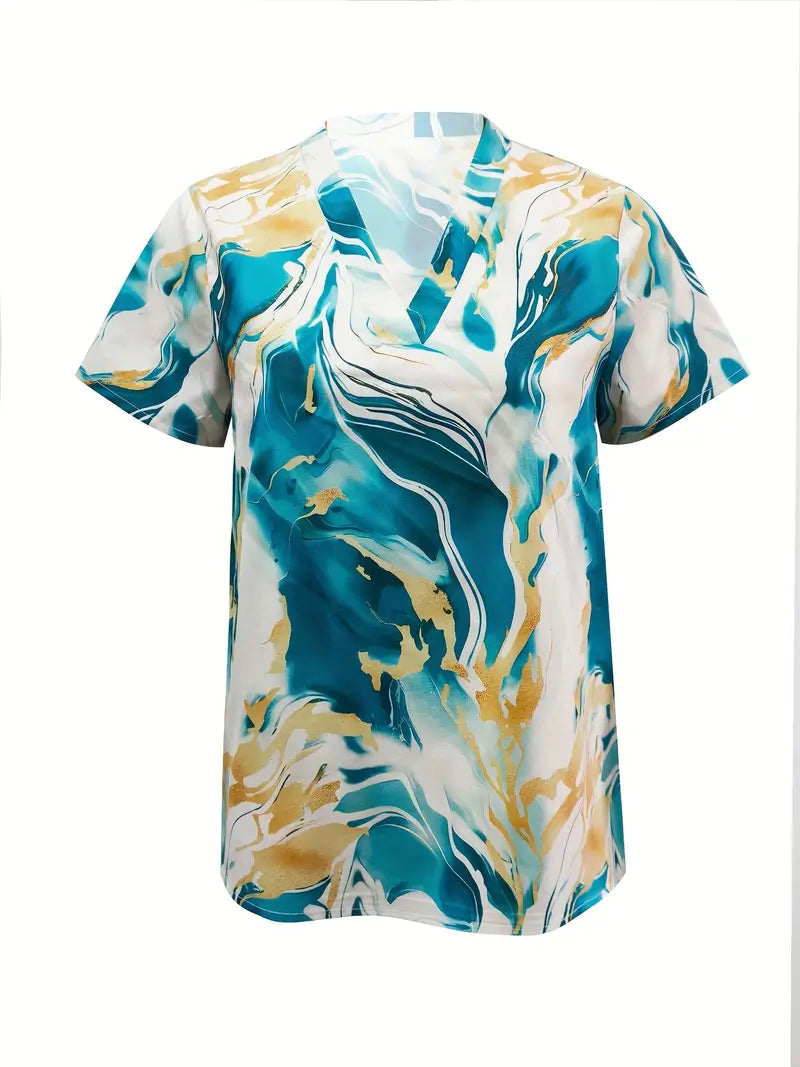 Maroula - Blusa de manga corta con estampado de mármol