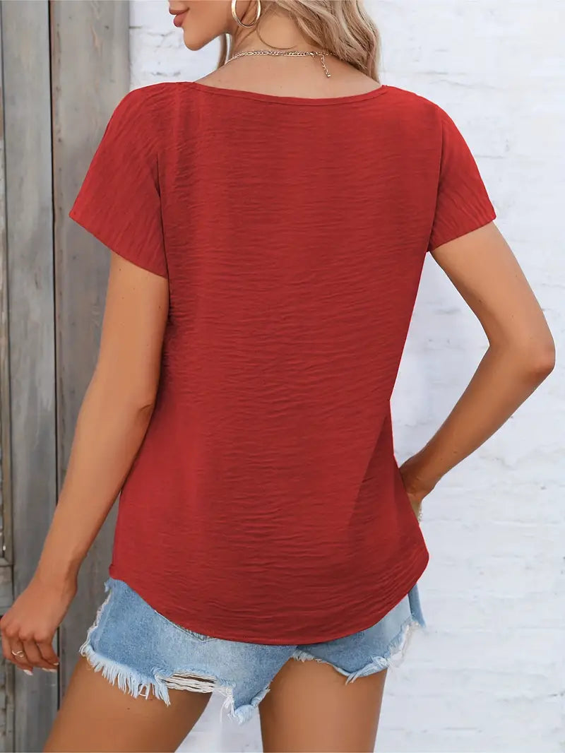Shira | Top De Manga Corta Con Cuello en V Y Botonadura Frontal