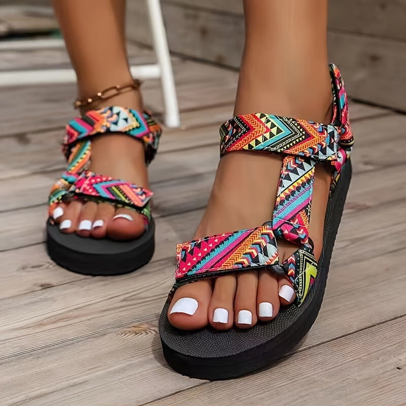 Viviana | Sandalias de Plataforma con Puntera Abierta y Tiras Estampadas