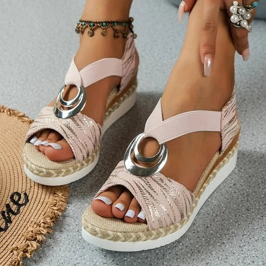 Soultana - Sandalias de Cuña Con Detalle de Aro Metálico
