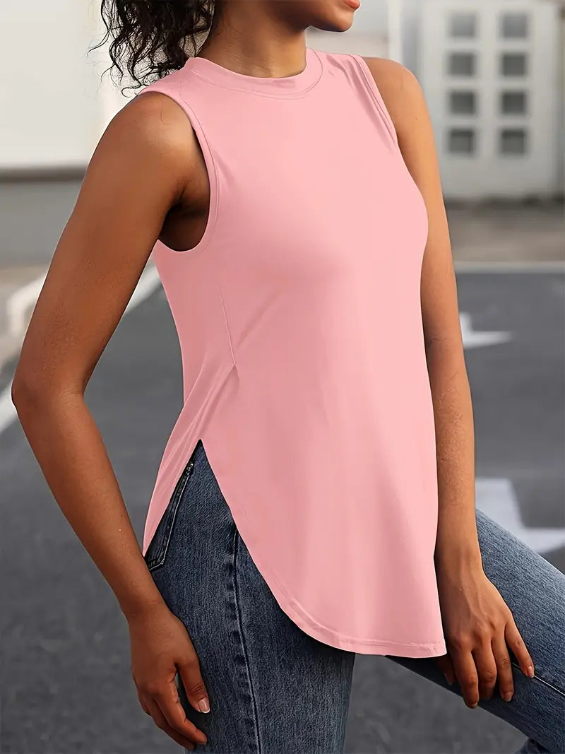Desirae | Camiseta Sin Mangas Con Cuello Redondo Y Aberturas Laterales