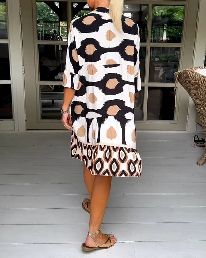 kinza | Vestido MIDI Con Estampado, Cuello en V Y Volantes