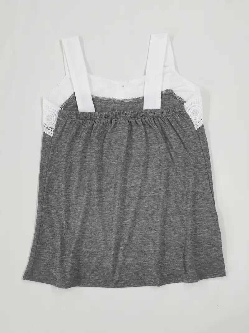 Malinda | Camiseta Sin Mangas Con Ribete de Encaje y Botones