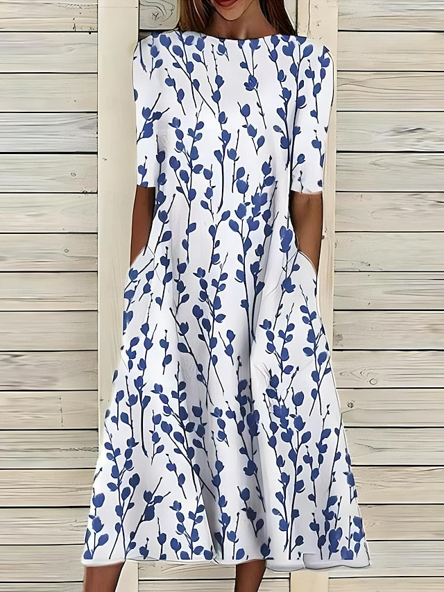 Malgorzata | Vestido MIDI Con Estampado Floral Y Mangas Cortas