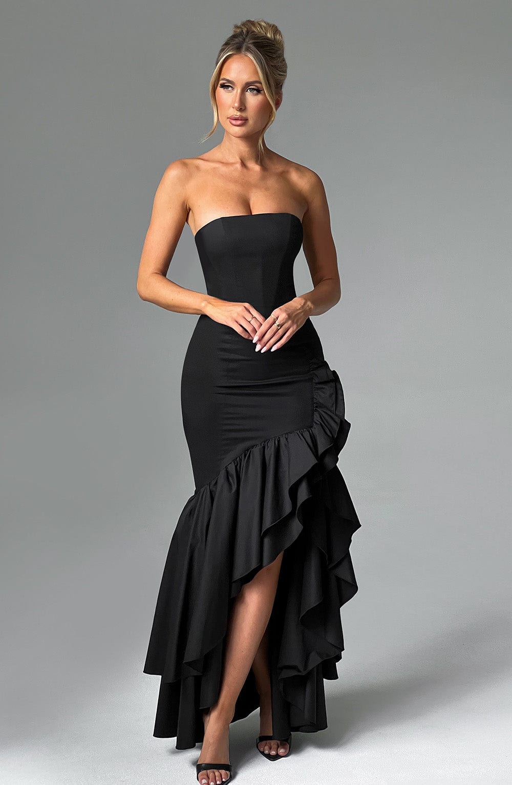 Vasileia | Vestido Maxi Palabra De Honor Con Volantes