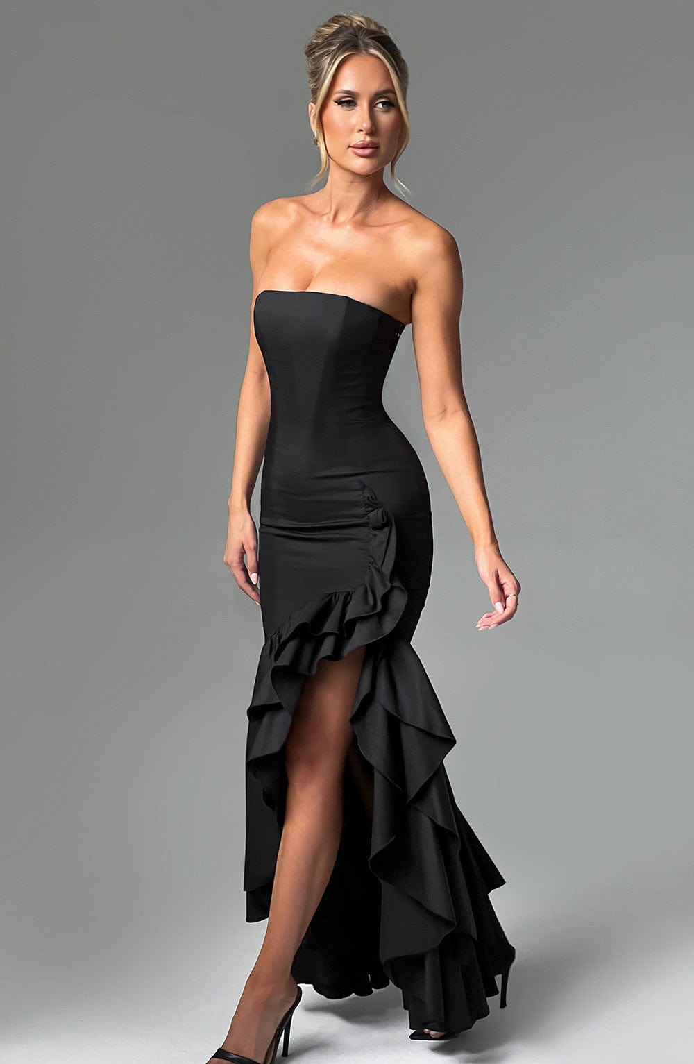Vasileia | Vestido Maxi Palabra De Honor Con Volantes