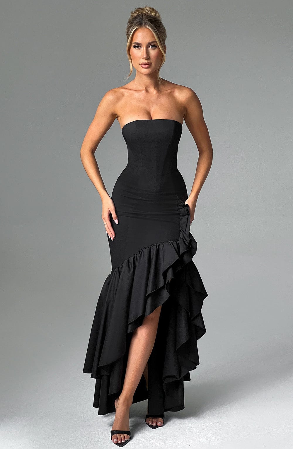 Vasileia | Vestido Maxi Palabra De Honor Con Volantes