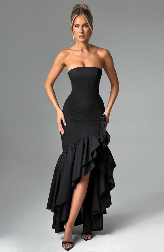 Vasileia | Vestido Maxi Palabra De Honor Con Volantes