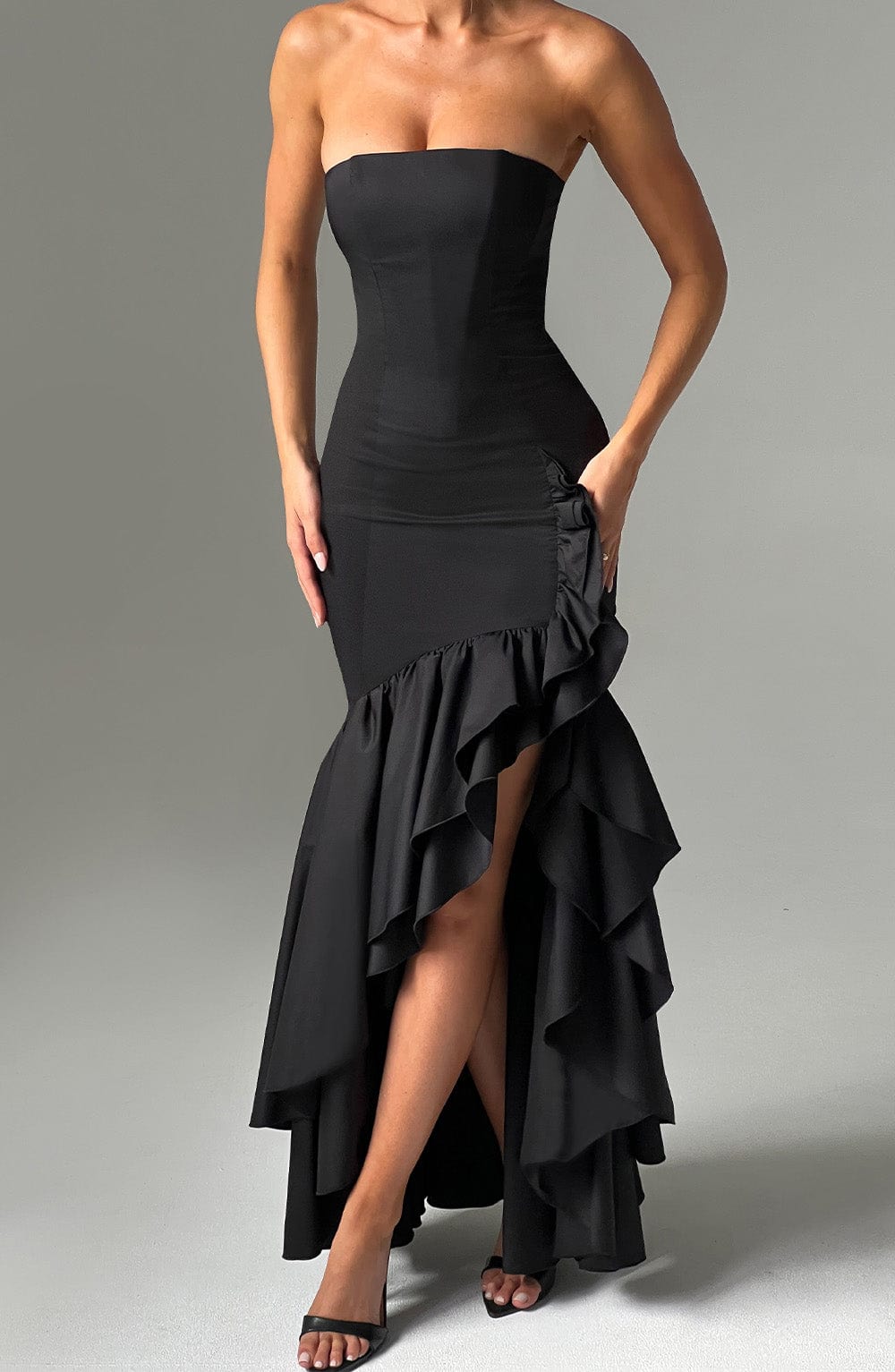 Vasileia | Vestido Maxi Palabra De Honor Con Volantes